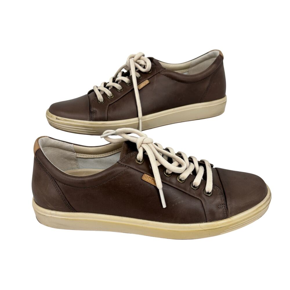 Ecco Soft 7 Sneaker Shoe Womens Size 9-9.5 Brown Leather Lace Up‎ Contrast Lace